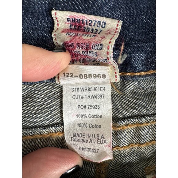 True Religion Womens Denim Mini Skirt Size 26 Frayed Hem Y2K Cotton USA Made - Picture 10 of 12